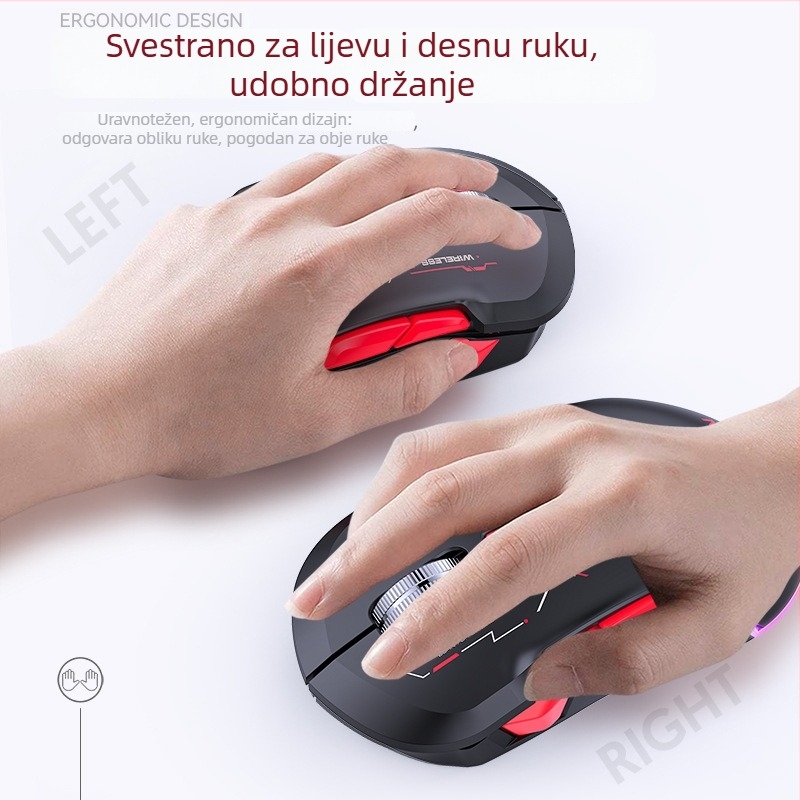 Gaming miš s 10 makro tipkama, tro-modni način povezivanja (žično, 2,4G bežično, Bluetooth), 10000 DPI, model W12.
