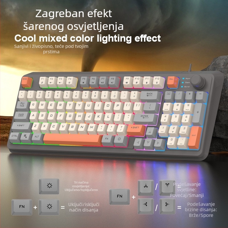 Žičana gaming tipkovnica s mehaničkim dojmom, RGB pozadinsko osvjetljenje, 88–98 tipki, USB, duljina kabela 1,5 m