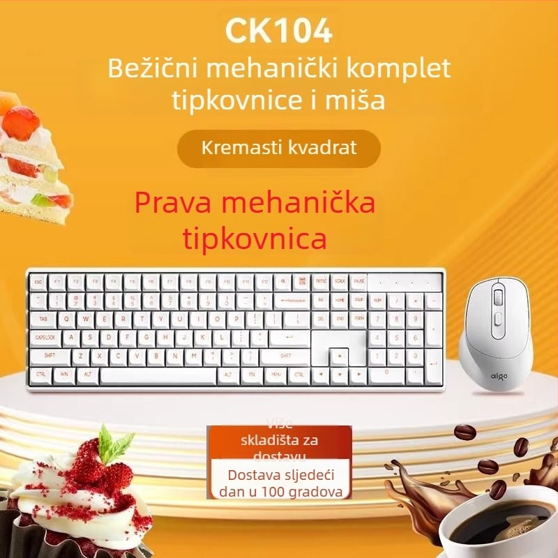 Bežični mehanički set tipkovnice i miša CK104, 106 tipki, zeleni prekidači
