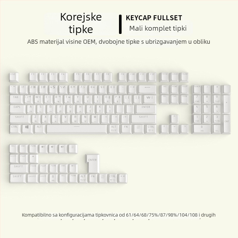 Prozirni set tipki za mehaničke tipkovnice s korejskom temom, univerzalna kompatibilnost, preko 98 tipki, plastični materijal, žično povezivanje
