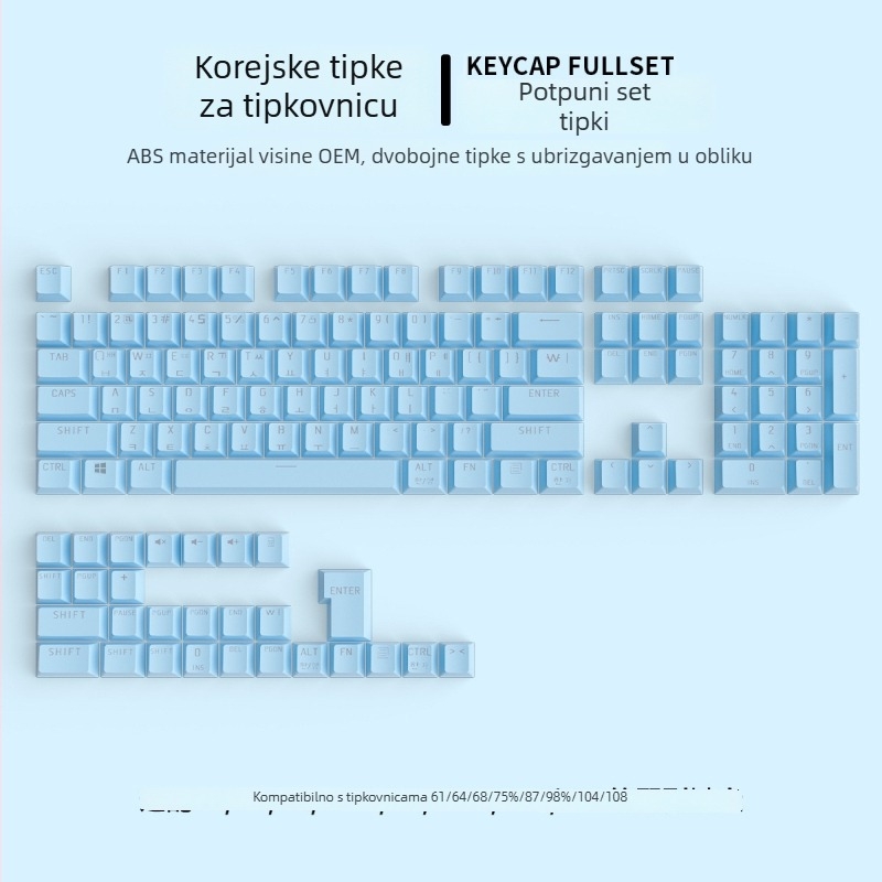 Prozirni set tipki za mehaničke tipkovnice s korejskom temom, univerzalna kompatibilnost, preko 98 tipki, plastični materijal, žično povezivanje