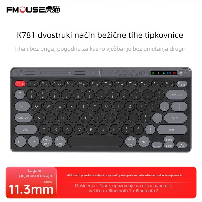 Bluetooth tipkovnica s 87 tipkama, punjiva baterija, univerzalna kompatibilnost, tipke s nožnim mehanizmom, ABS plastično kućište