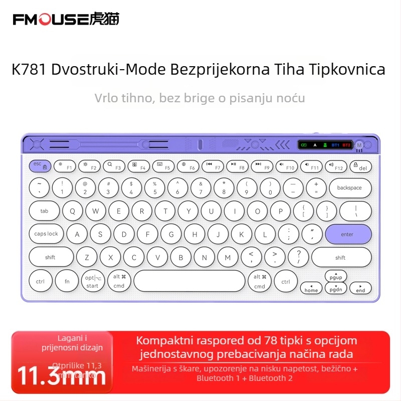 Bluetooth tipkovnica s 87 tipkama, punjiva baterija, univerzalna kompatibilnost, tipke s nožnim mehanizmom, ABS plastično kućište