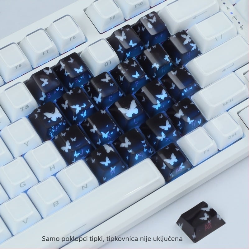 Set kapica tipki leptira s prozirnim srcem i bočnim graviranjem, 21 tipki za bežičnu mehaničku tipkovnicu, materijal PC, USB sučelje