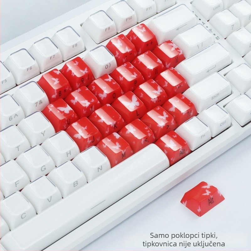 Set kapica tipki leptira s prozirnim srcem i bočnim graviranjem, 21 tipki za bežičnu mehaničku tipkovnicu, materijal PC, USB sučelje