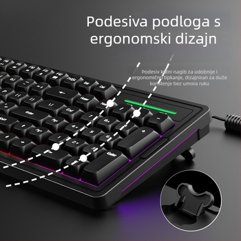 Set tipkovnice i miša s pozadinskim osvjetljenjem, 101 tipki, zeleni osovinski prekidači, 1.5 m kabel, vodootporan