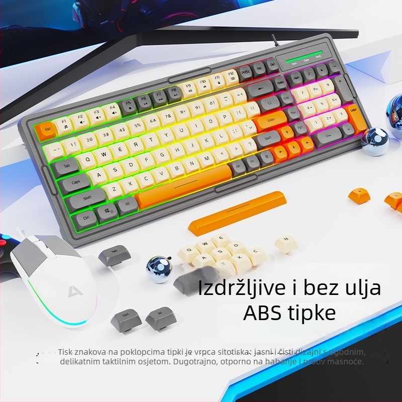 Set tipkovnice i miša s pozadinskim osvjetljenjem, 101 tipki, zeleni osovinski prekidači, 1.5 m kabel, vodootporan