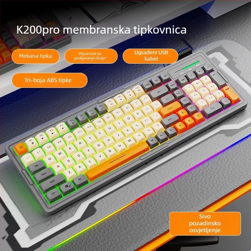 Set tipkovnice i miša s pozadinskim osvjetljenjem, 101 tipki, zeleni osovinski prekidači, 1.5 m kabel, vodootporan