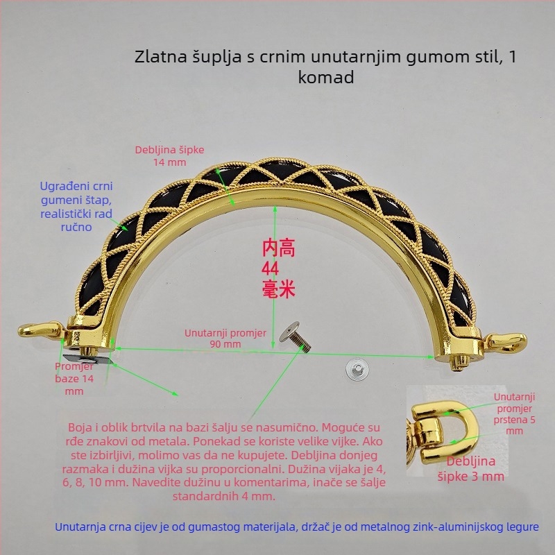Set dodatne opreme za torbu s kružnim i polukružnim ručkama, šupljim držačima, metalnim fiksnim držačima, bambusovim perlama i nosnim prstenima — proljeće 2024.