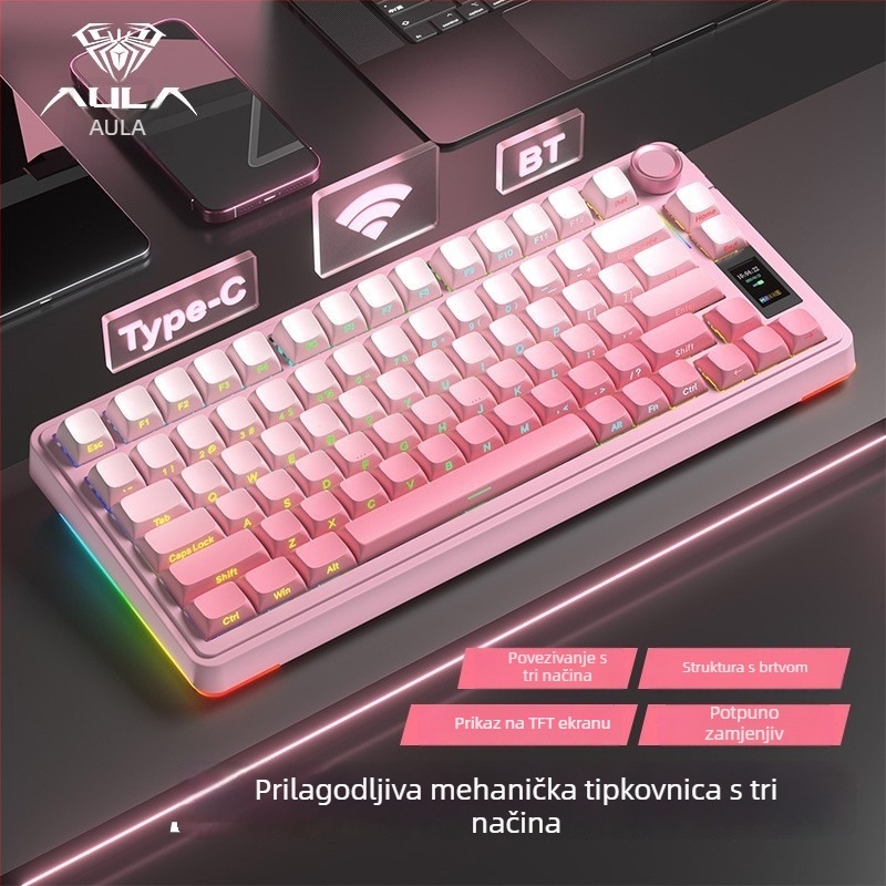 Wolf Spider S75Pro Tri-modus mehanička gaming tipkovnica, 80 tipki, Bluetooth, RGB pozadinsko osvjetljenje