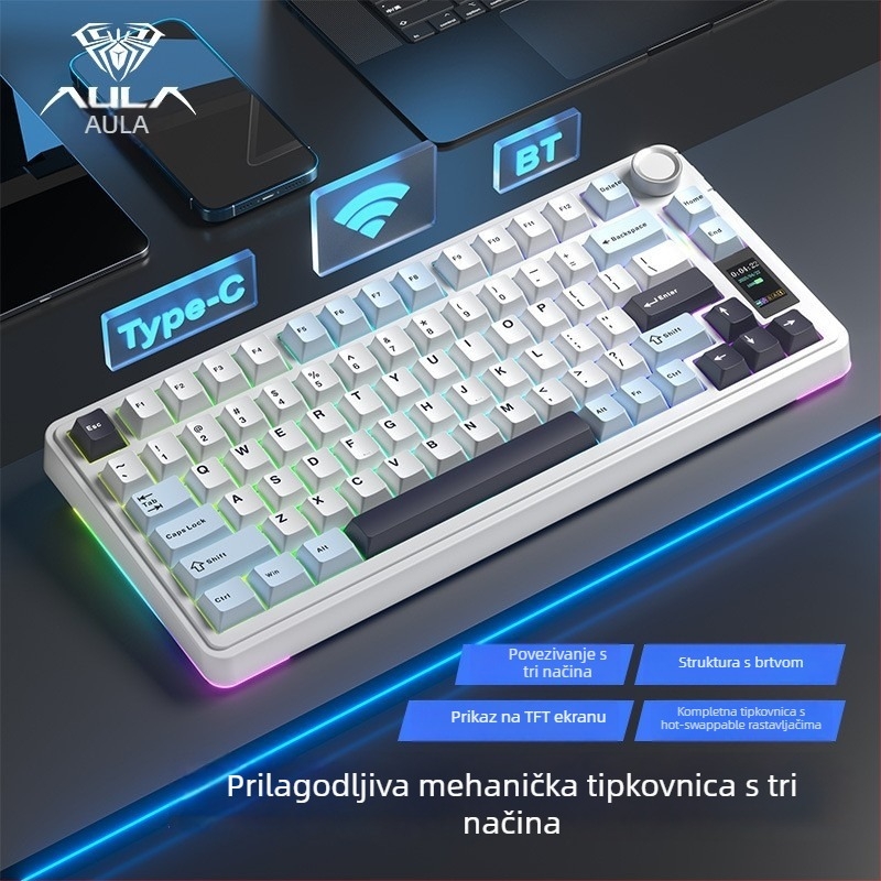 Wolf Spider S75Pro Tri-modus mehanička gaming tipkovnica, 80 tipki, Bluetooth, RGB pozadinsko osvjetljenje
