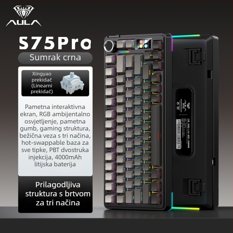 Wolf Spider S75Pro Tri-modus mehanička gaming tipkovnica, 80 tipki, Bluetooth, RGB pozadinsko osvjetljenje