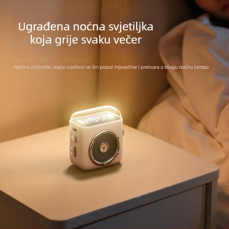 Bluetooth zvučnik s noćnim svjetlom i satom, prijenosni magnetski stražnji klip, 5W, Bluetooth 5.3, 100 Hz–20 kHz, 10 m domet, ugrađena baterija