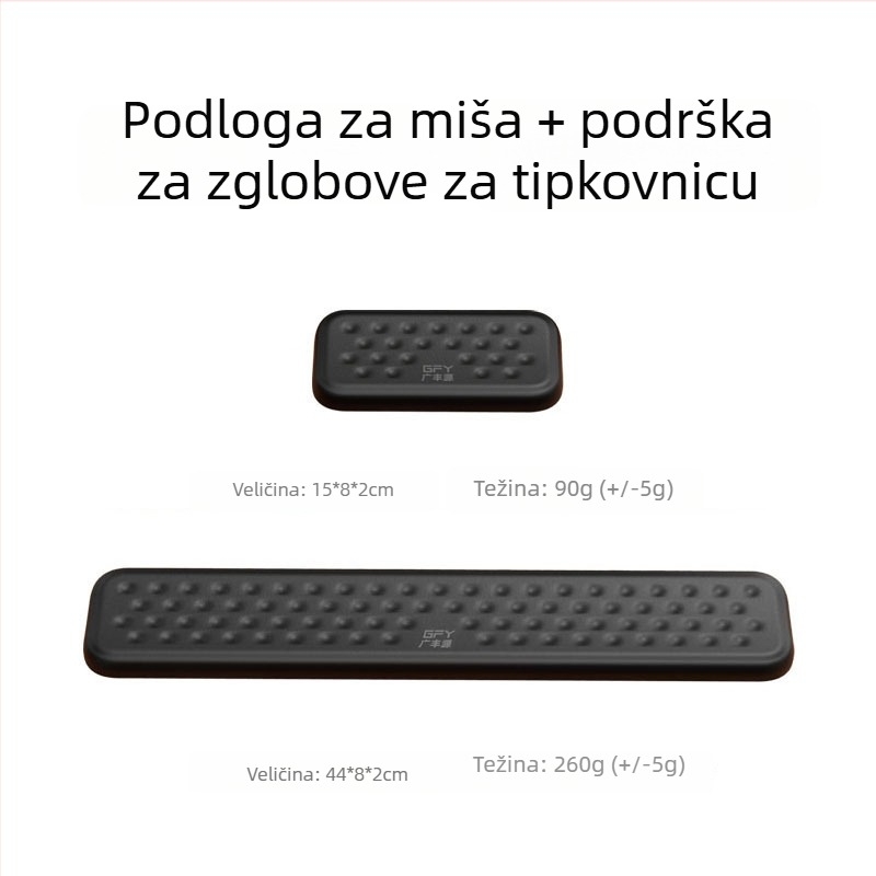 Dvostruki set naslona za zglobove tipkovnice i miša; materijal: smolna pločica; konstrukcija: plastično lijevanje; protuklizno; OEM prilagodba dostupna