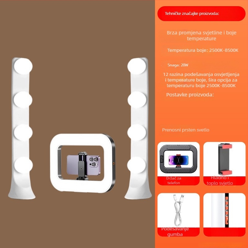 LED rasvjeta za dopunu za mobilni live streaming i fotografiju | ručno korištenje uz desk držač | tri boje temperature | 20W, 5V | model 000375