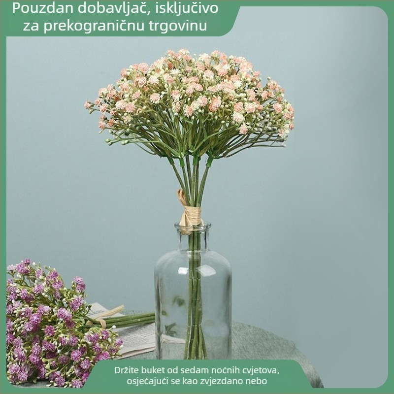 Saten gipsofila buket, varijanta Zvjezdano nebo, oslikani i reljefni detalji, injekcijsko oblikovanje, dekor za dom i rekvizite za fotografiju