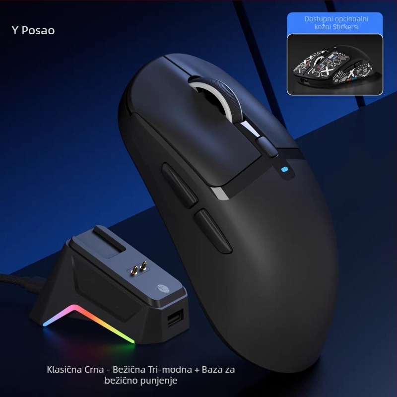 Bežična gaming miška s tri načina povezivanja (2.4G/Bluetooth), 2400dpi, 6 programabilnih tipki, makro programiranje, punjačka baza s bežičnim punjenjem