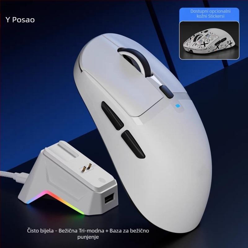 Bežična gaming miška s tri načina povezivanja (2.4G/Bluetooth), 2400dpi, 6 programabilnih tipki, makro programiranje, punjačka baza s bežičnim punjenjem