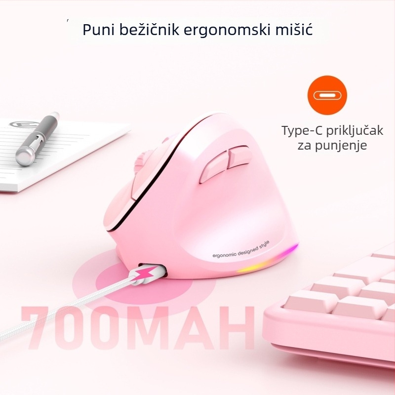 Bežični Bluetooth ergonomski miš za ured, dvomodni način, 2000 DPI, 6 tipki, punjiv