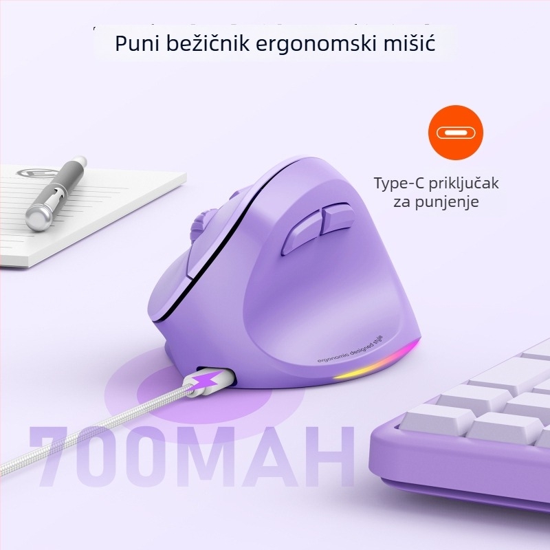 Bežični Bluetooth ergonomski miš za ured, dvomodni način, 2000 DPI, 6 tipki, punjiv