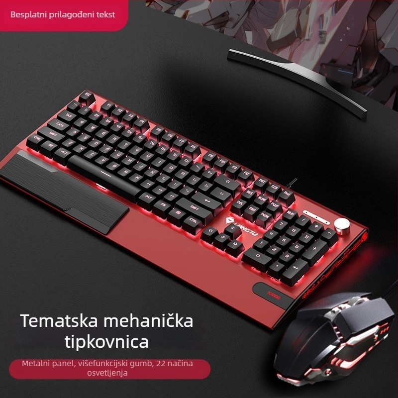 Langtu K1000 Mehanički set tipkovnice, miša i slušalica – 104 tipke, žično povezivanje, RGB rasvjeta, mehanički prekidač