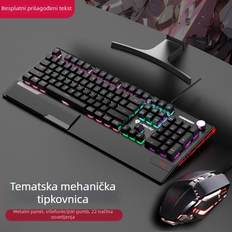 Langtu K1000 Mehanički set tipkovnice, miša i slušalica – 104 tipke, žično povezivanje, RGB rasvjeta, mehanički prekidač