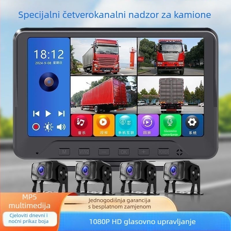 4-kanalni sustav nadzora vozila s 360° panoramom, 24V, HD noćno vidjenje reverzna kamera, univerzalni 2-kanalni DVR