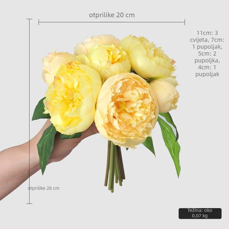 Buket svilenih pivskih cvjetova — ručno vezan, europski stil kućne dekoracije (Marka: White Deer; Materijal: svila; Vrsta: Pion; Oblik proizvoda: Buket)