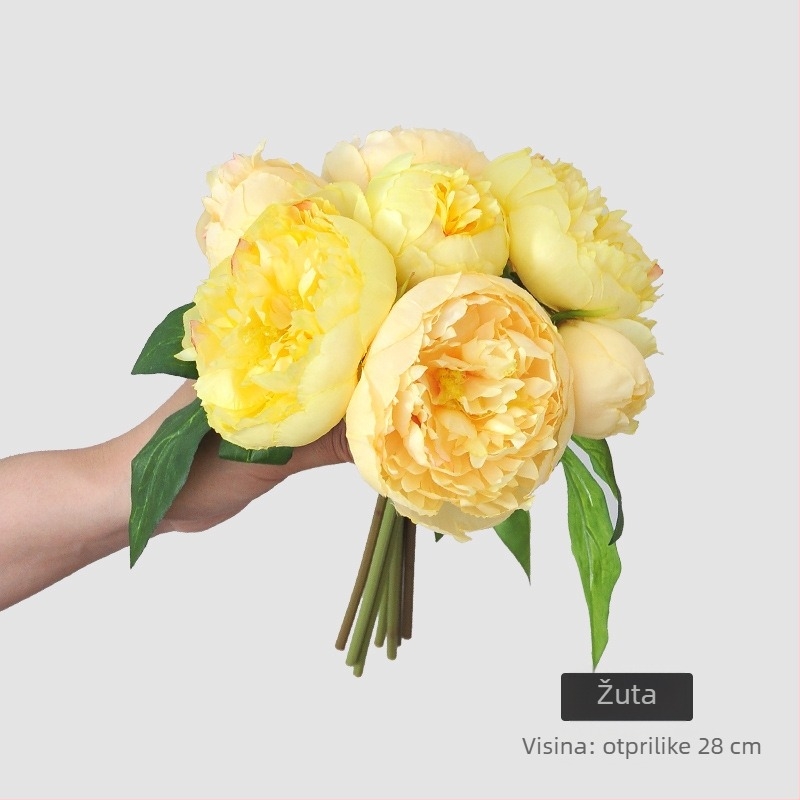 Buket svilenih pivskih cvjetova — ručno vezan, europski stil kućne dekoracije (Marka: White Deer; Materijal: svila; Vrsta: Pion; Oblik proizvoda: Buket)