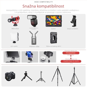 Ažurirani metalni gimball s podesivim tlomljenjem za nosač monitora i hot shoe kamere (aluminijska legura)
