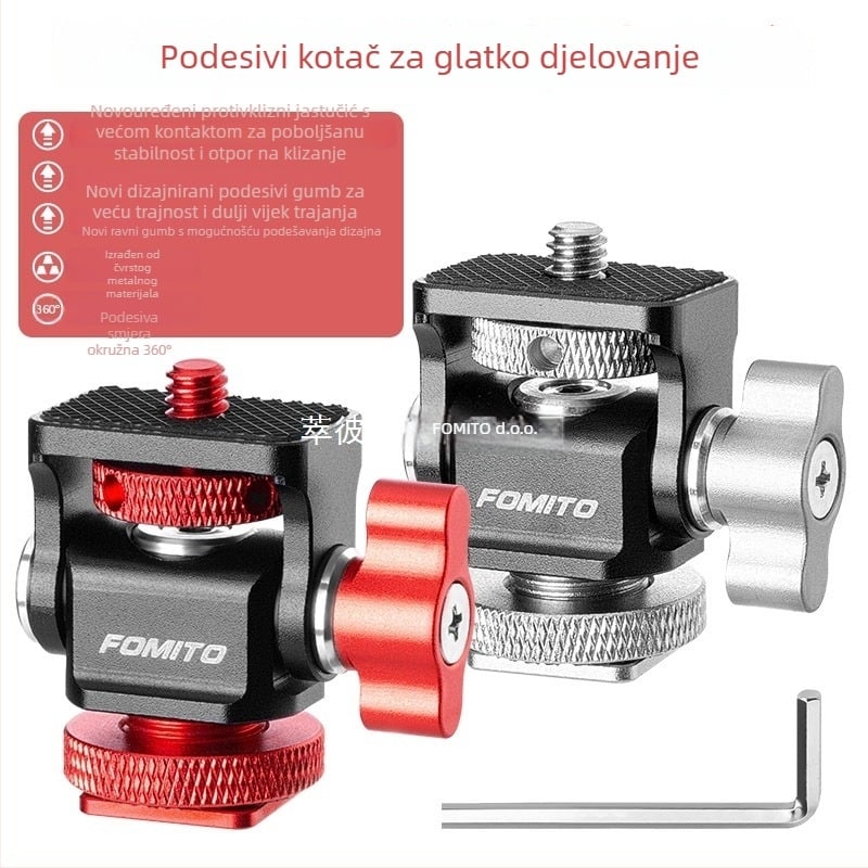 Ažurirani metalni gimball s podesivim tlomljenjem za nosač monitora i hot shoe kamere (aluminijska legura)