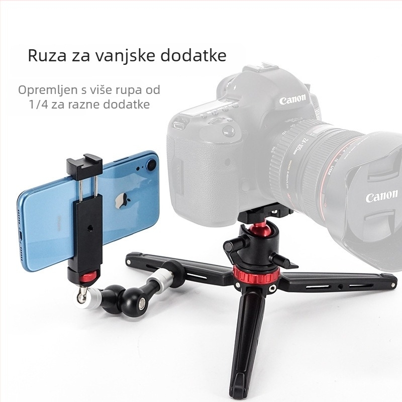 Stolni mini stativ za kameru i telefon – aluminijska legura, kuglasta Pan-Tilt glava, ploča za brzo otpuštanje, nosivost 5 kg