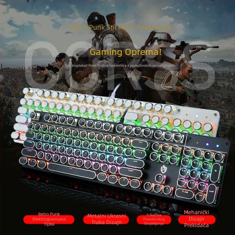Mehanička gaming tipkovnica Meishang E HJK900, 104 tipke, USB kabelska, podsvjetljena