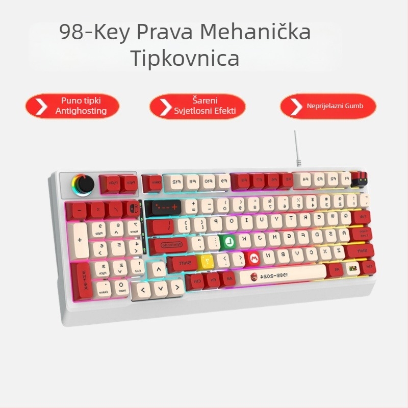 Mehanička tipkovnica s plavim prekidačem, više od 98 tipki, žično povezivanje, RGB pozadinsko osvjetljenje