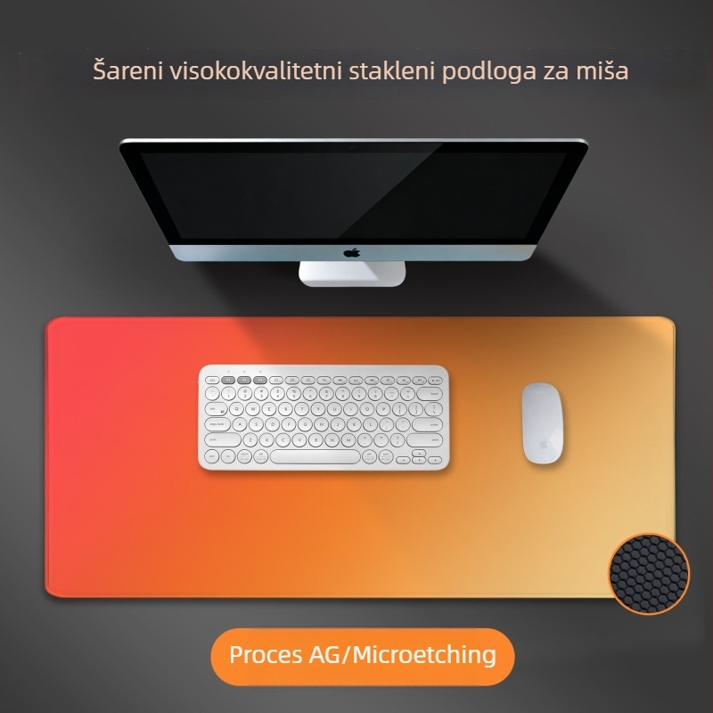 Prilagođena podloga za miš od kaljenog stakla s mikrograviranjem, vlastiti logotip, velika podloga za stol za gaming