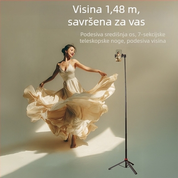 Stativ s kugličnom glavom, plastična konstrukcija, 3 sekcije, ploča brzog oslobađanja, nosivost 1,0–2 kg