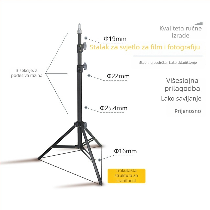 Stativ za mobitel s kugličnom glavom, 3-sekcijski, SPCC materijal, nosivost 5 kg, bez pločice brzog otpuštanja