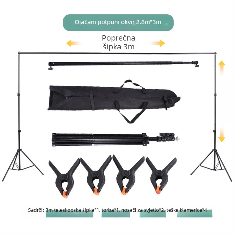 Stalak za pozadinu u studiju s gantry okvirom, metalna konstrukcija; materijal željezo i premazani aluminij; radna visina 2 m; težina 2,4 kg; marka Hongming