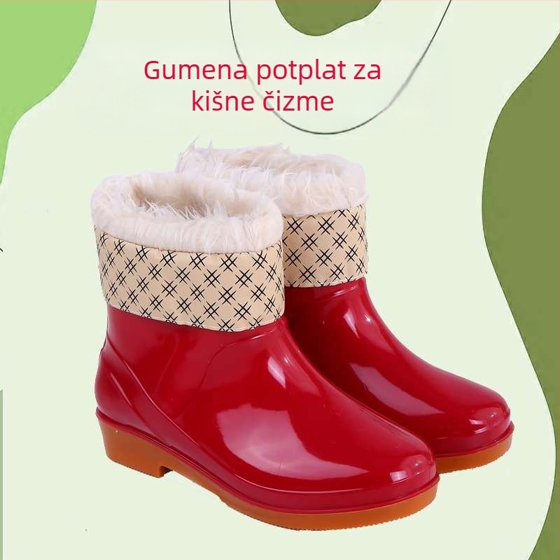 Damske gumene čizme za kišu, s gumenim gornjim dijelom, za odrasle, jesen i zimu