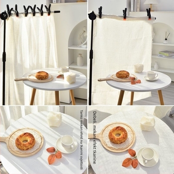 Fotografijska pozadina – 100% pamuk, nježna svjetlost, prozirna tkanina za still life i fotografiranje hrane