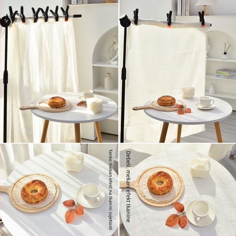 Fotografijska pozadina – 100% pamuk, nježna svjetlost, prozirna tkanina za still life i fotografiranje hrane