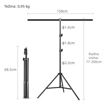 Zhijie Stalak za fotografijsko pozadje, 3 dijela, promjer cijevi 2,2/1,8/1,6 cm, težina 0,95 kg
