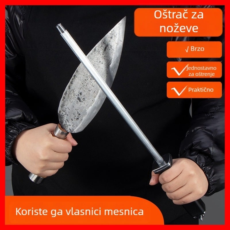 Štapić za oštrenje nože - visokougljična čeli, fino i grubo zrno, plastična drška, ručno, višenamjenski alat za oštrenje