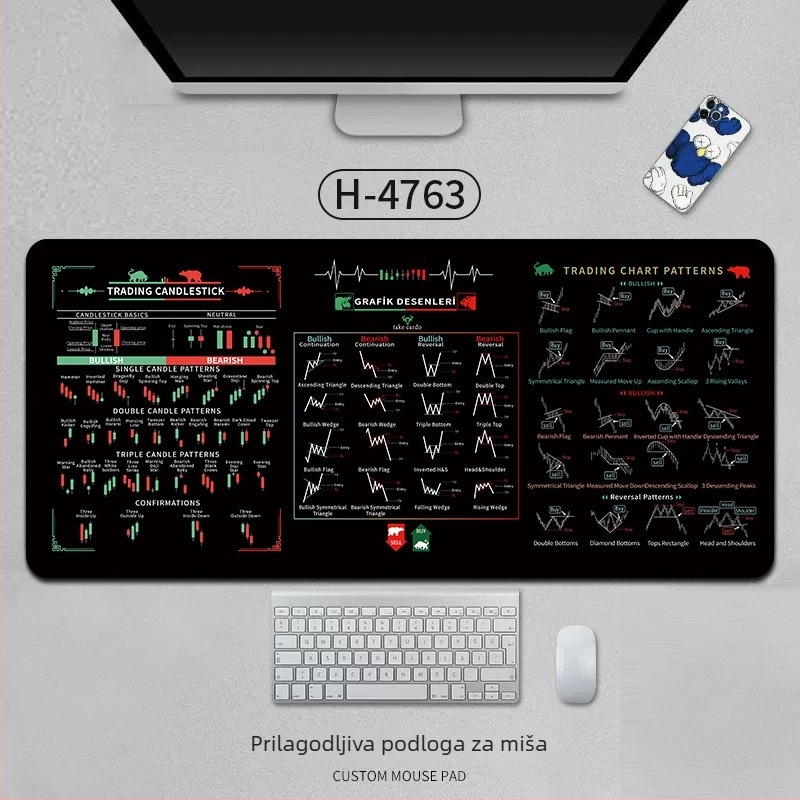 Podložak za miša za voditelja projekta s grafom dionica, ekstra velika, debela, anti-klizanja, otporna na prljavštinu, za gaming i ured