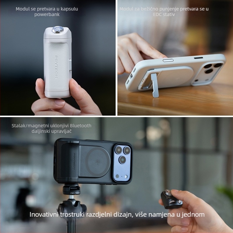 PGYTECH MagCam2 ručka za mobilnu fotografiju s Bluetooth daljinskim upravljačem i magnetskim bežičnim punjenjem — Modeli P-PG-081/082/083; Materijali: ABS+PC, aluminijska legura, cinkova legura