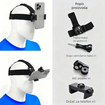 Držač za mobitel na glavi za POV snimanje s trakom — ABS materijal, univerzalna kompatibilnost, mogućnost dodavanja logotipa