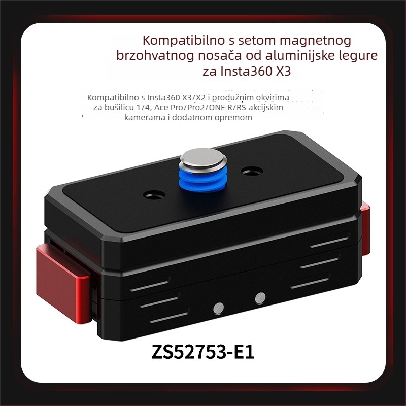 Adapter baze s brzim otpuštanjem od legure aluminija i silikonske podloge; magnetski brzootpuštajući mehanizam; kompatibilan s Insta360 Ace Pro2, Ace, X4/X3/X2 i drugim kamerama; podrška za OEM logotip.