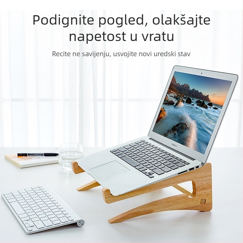 Drveni vertikalni nosač za hlađenje prijenosnog računala s sklopivim stolnim pretincem za pohranu i zaštitom cervikalne kralježnice (Model 200200028)