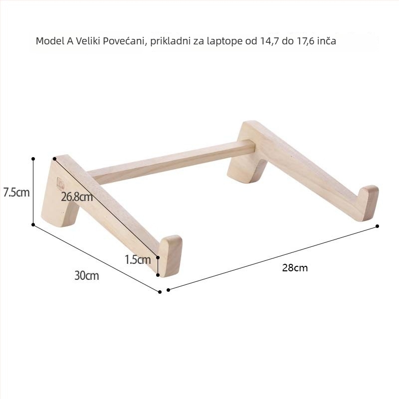 Drveni vertikalni nosač za hlađenje prijenosnog računala s sklopivim stolnim pretincem za pohranu i zaštitom cervikalne kralježnice (Model 200200028)