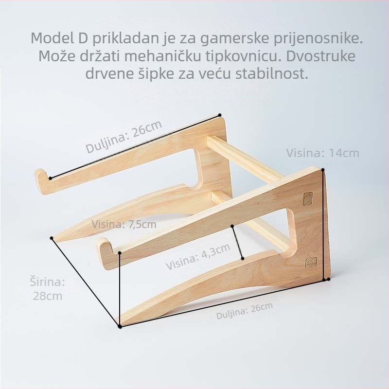 Drveni vertikalni nosač za hlađenje prijenosnog računala s sklopivim stolnim pretincem za pohranu i zaštitom cervikalne kralježnice (Model 200200028)